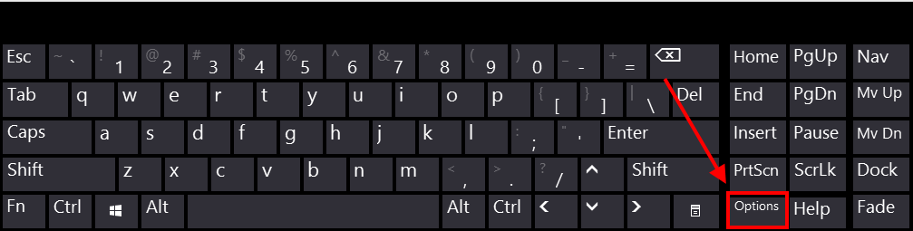 Click or tap the Options key to see the keyboard settings